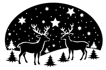 twinkling stars with reindeer silhouette vector illustration