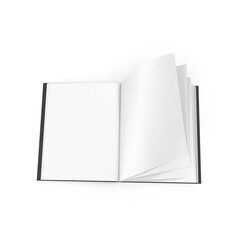 Open Blank Book with Black Cover Isolated on White Background