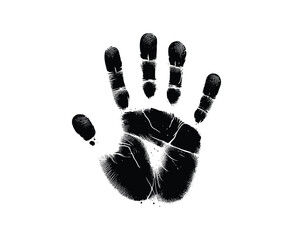 Realistic black ink hand print vector on white background, Ink Handprint Isolated on Transparent Background. hand print silhouette human body fingers vector. Human fingers and palm of hand vector.
