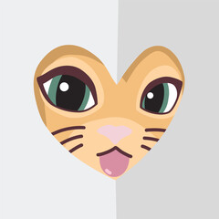 Cute Playful Cat Behind Heart shaped Cutting Paper Illustration