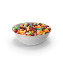 White Bowl Filled with Colorful Jelly Beans Isolated on White Background