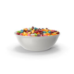 White Bowl Filled with Colorful Jelly Beans Isolated on White Background