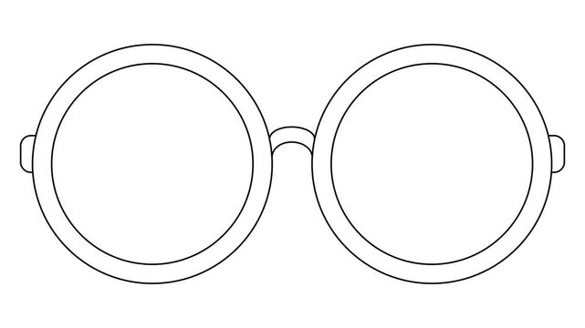 Animated black linear symbol of glasses is drawn. Linear icon of eyeglasses. Looped video. Concept of ophthalmologist. Vector illustration on white background.