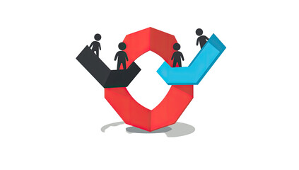 Connected people on a  red hexagonal platform