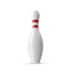 Single White Bowling Pin with Red Stripes Isolated on White Background