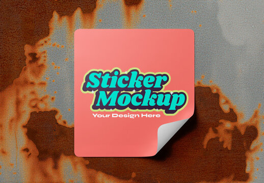 Sticker Mockup with Rusty Metal