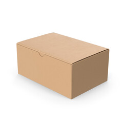 Closed cardboard shipping box isolated on transparent background
