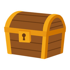 Closed wooden treasure chest with golden lock