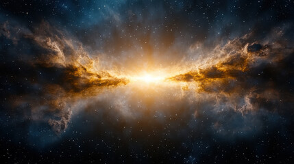 Fototapeta premium Bright cosmic explosion with intense light rays streaming from galactic nucleus