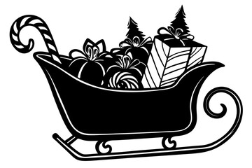 sleigh filled with gifts and candy canes vector illustration