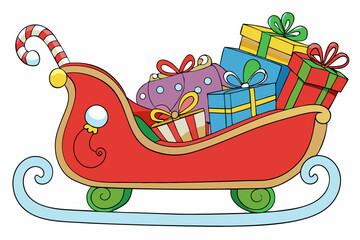 Naklejka premium Sleigh Filled with Gifts and Candy Canes Vector Illustration