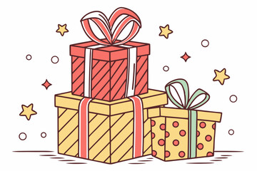 Obraz premium stack of wrapped christmas gifts with ribbons vector illustration