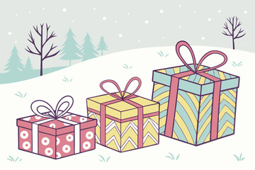 Colorful Presents in Snow Wrapping Pattern Vector Illustration