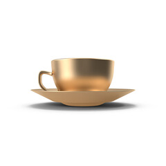 Gold tea cup and saucer isolated on transparent background