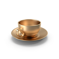 Elegant Gold Metallic Teacup with Saucer Isolated on White Background