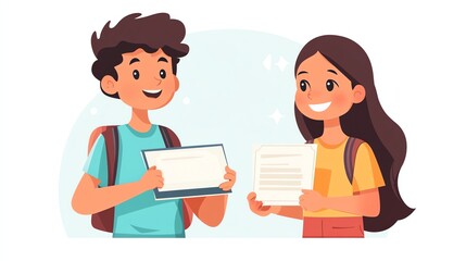 Happy Family Moment with Certificate Cartoon