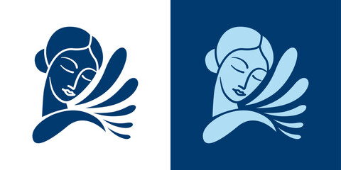 Minimal woman portrait with shoulder wing. Elegant line art logo design for beauty, wellness, and creative branding.