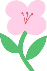 Simple Pink Flower with Green Stem and Leaves