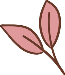 Pink leaves on a branch. Simple botanical drawing, a natural and organic concept.