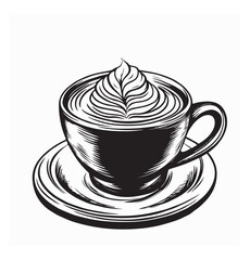 Coffee cup with cappuccino black and white sketch Vector Image on white background