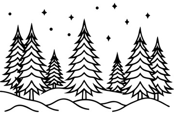 Obraz premium Monochrome snowy forest with fir trees vector illustration