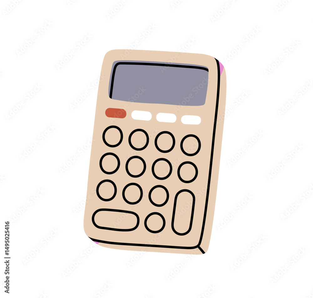 Poster calculator, maths and accounting tool icon. electronic calculating device with keypad for financial 