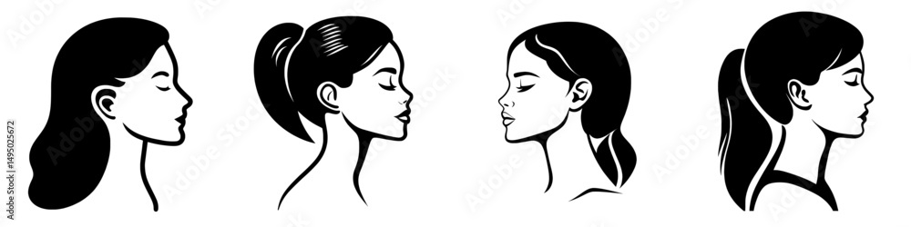 Aufkleber a minimalist portrait featuring a single line that forms the continuous linear sketch of a female fa