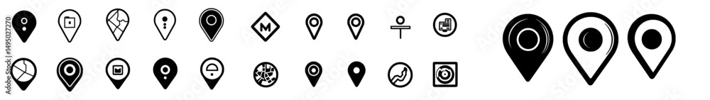 Poster a collection of location icons, including a map marker, serves as a design element for a website or 