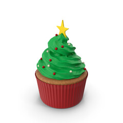 Christmas cupcake isolated on transparent background