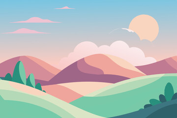 dreamlike landscape of rolling pastel colored hills vector illustration