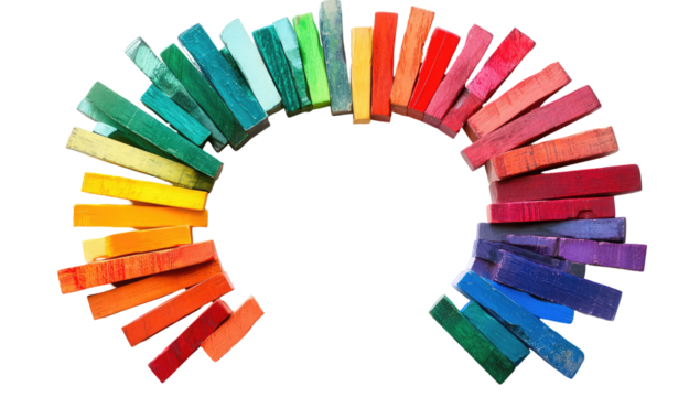 Colorful art supplies arranged in a circle