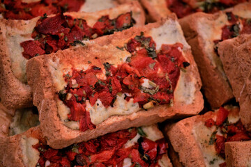Baked bread with tomato topping
