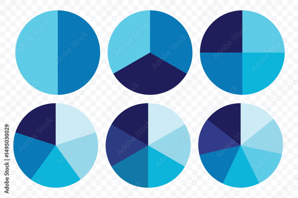 Poster pie chart set. circle pie chart diagram. segment slice sign. 2,3,4,5,6,7,8,9,10,11,12 sections or st