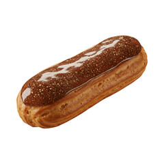 3d Eclair pastry with chocolate glaze and sprinkles isolated on transparent background
