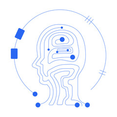 Digital human head circuit line onboarding ui illustration. Artificial intelligence. Machine learning. Neural network technology outline blue 2D concept isolated. Monochrome metaphor vector art