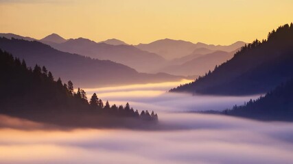 Majestic sunrise over misty mountain valley - Powered by Adobe