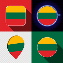 Set of modern icons with the national flag of Lithuania.