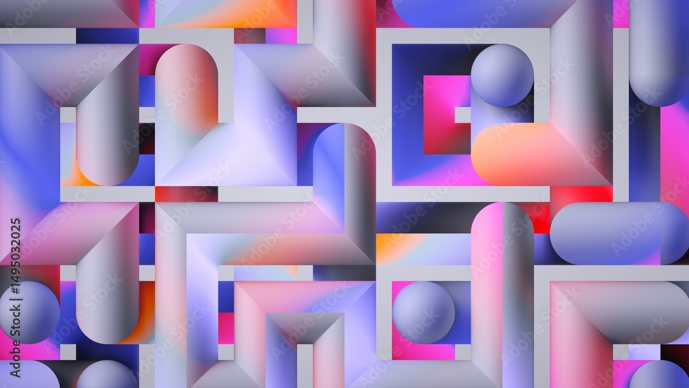 Poster abstract geometric background of multicolored tubes, 3d rendering