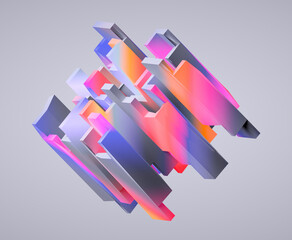 Plakat abstract multicolored dynamic shape isolated on neutral background, modern geometric wallpaper, 3d render