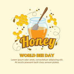 Cute Honey Bee Illustration for World Bee Day and Organic Honey Promotion