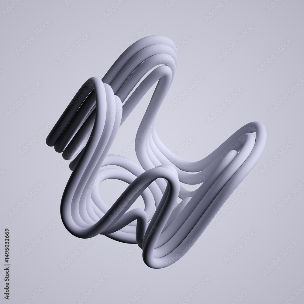 Aufkleber abstract distorted shape made of white wavy tubes, isolated on neutral background. futuristic geomet