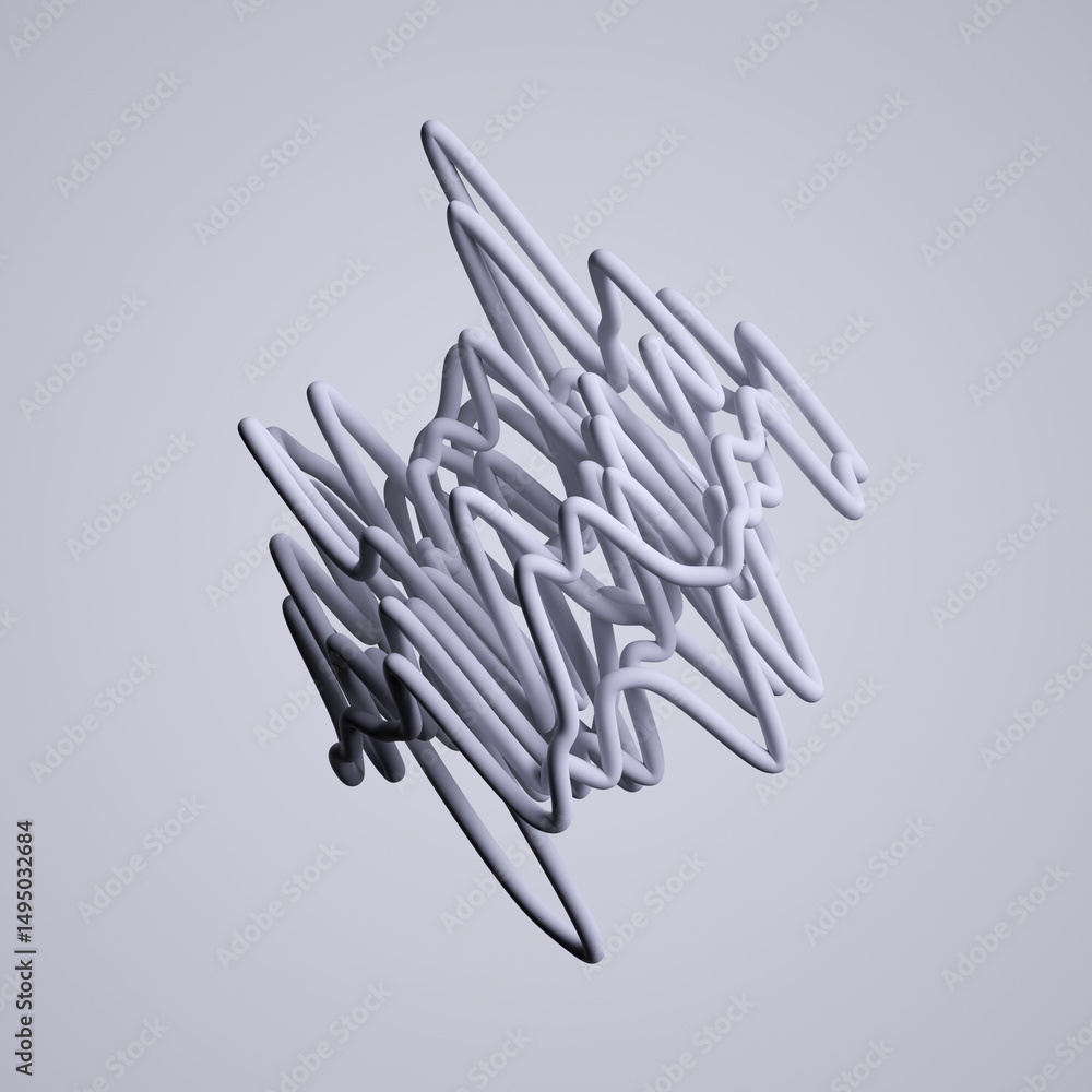 Aufkleber abstract distorted shape made of white wavy tubes, isolated on neutral background. futuristic geomet