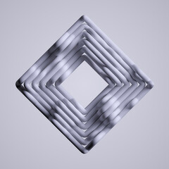 abstract square shape made of white tubes, isolated on white background. Simple geometric object, 3d render