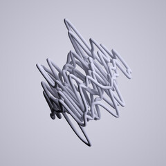 abstract distorted shape made of white wavy tubes, isolated on neutral background. Futuristic geometric object, 3d rendering