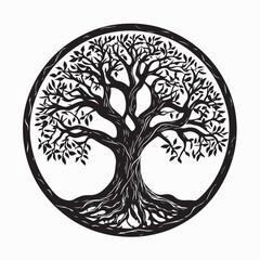 Tree of Life Symbol in a Circle Image Vector Isolated on white background.