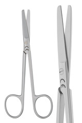 Blunt-Tipped Surgical Scissors Made of Stainless Steel – Medical Instrument Close-Up on White Background for Healthcare and Surgical Use.