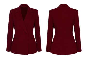 red burgundy lady Suit design front and back set isolated on transparent or white background, png