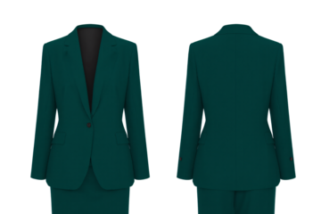 emerald green lady Suit front and back set isolated on transparent or white background, png