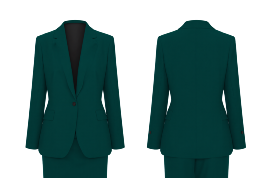 emerald green lady Suit front and back set isolated on transparent or white background, png