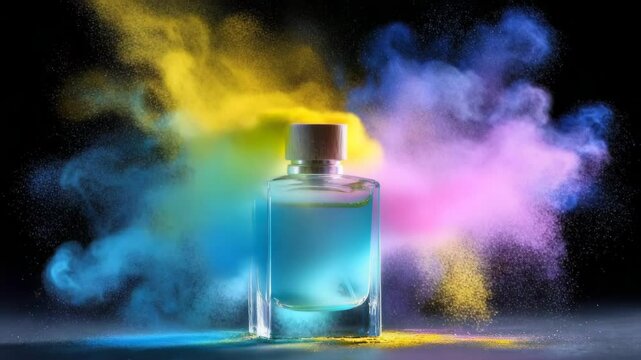 Colorful explosion perfume bottle creates vibrant display